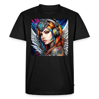 Ange cyberpunk cool avec des écouteurs - T-shirt Premium bio Homme - noir - Devant - Nico (187cm)