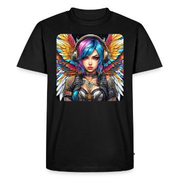 Ange cyberpunk cool avec des écouteurs - T-shirt Premium bio Homme - noir - Devant - Nico (187cm)