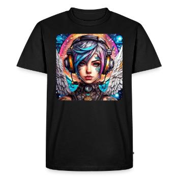 Ange cyberpunk cool avec des écouteurs - T-shirt Premium bio Homme - noir - Devant - Nico (187cm)