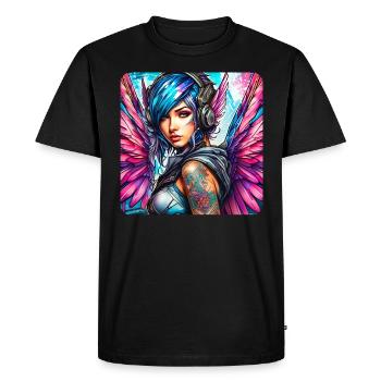 Ange cyberpunk cool avec des écouteurs - T-shirt Premium bio Homme - noir - Devant - Nico (187cm)
