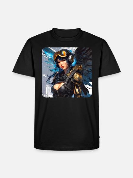 Cool cyberpunk angel with headphones - Men's Premium Organic T-Shirt - black