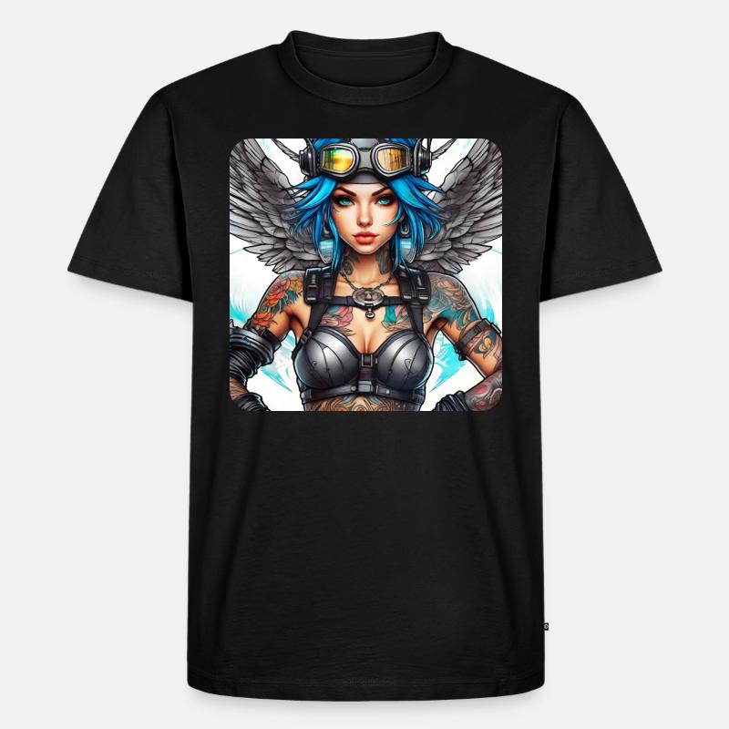 Cooler Cyberpunk Engel mit Kopfhörer - Männer Premium Bio T-Shirt - Schwarz