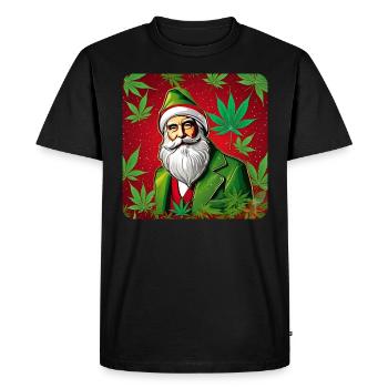 Santa Claus with Cannabis Leaves - Men's Premium Organic T-Shirt - black - Front - Nico (187cm)