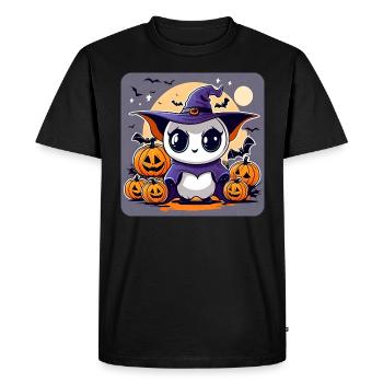 Cute Halloween monster with pumpkins - Men's Premium Organic T-Shirt - black - Front - Nico (187cm)