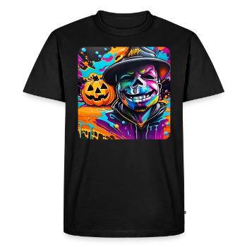 Graffiti Halloween Crâne et Citrouille - T-shirt Premium bio Homme - noir - Devant - Nico (187cm)