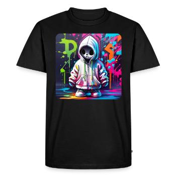 Spooky Ghost in XL Hoodie Graffiti Style - Men's Premium Organic T-Shirt - black - Front - Nico (187cm)