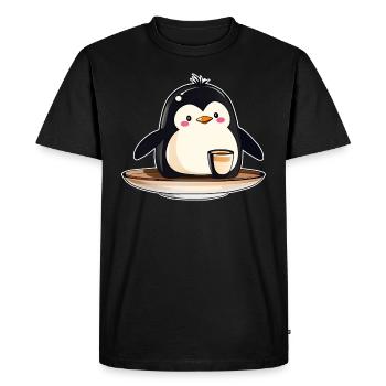 Cute Penguin with Coffee III - Men's Premium Organic T-Shirt - black - Front - Nico (187cm)