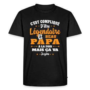 Légendaire et Beau Papa Cadeau Papa de l'année - T-shirt Premium bio Homme - noir - Devant - Nico (187cm)