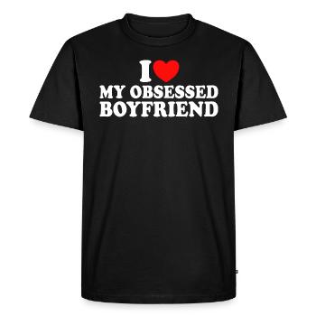 Adore Mon Copain J'aime Mon Petit Ami Obsédé - T-shirt Premium bio Homme - noir - Devant - Nico (187cm)