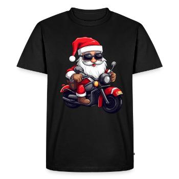 Funny Santa Claus gnome on a motorbike - Men's Premium Organic T-Shirt - black - Front - Nico (187cm)
