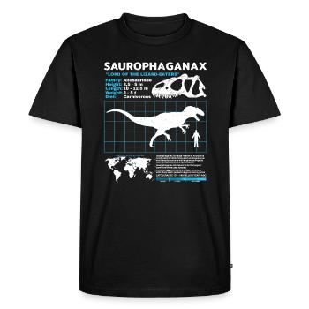 Fiche d’information sur le saurophaganax - T-shirt Premium bio Homme - noir - Devant - Nico (187cm)