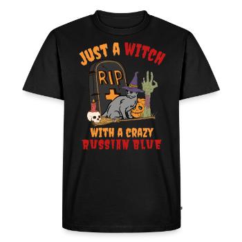 Mignon et effrayant chat d’Halloween bleu russe - T-shirt Premium bio Homme - noir - Devant - Nico (187cm)