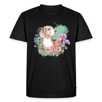Beagle Cottagecore Watercolor Flowers - Men's Premium Organic T-Shirt - black - Front - Nico (187cm)