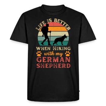 Hiking with German Shepherd Vintage Retro - Men's Premium Organic T-Shirt - black - Front - Nico (187cm)