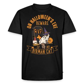 Cute and creepy Burmese Halloween cat - Men's Premium Organic T-Shirt - black - Front - Nico (187cm)
