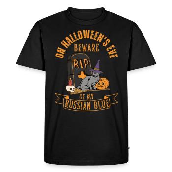 Mignon et effrayant chat d’Halloween bleu russe - T-shirt Premium bio Homme - noir - Devant - Nico (187cm)