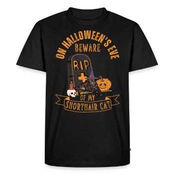 Chat mignon et effrayant à poil court Halloween - T-shirt Premium bio Homme - noir - Devant - Nico (187cm)