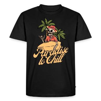 Skeleton Surfboard Summer Beach with Palm Trees - Men's Premium Organic T-Shirt - black - Front - Nico (187cm)