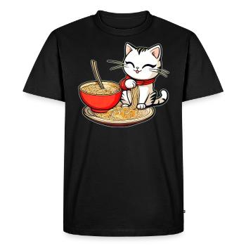 Cute Asian cat and ramen noodles - Men's Premium Organic T-Shirt - black - Front - Nico (187cm)