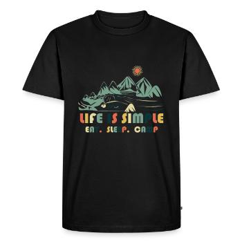 La vie est simple. Manger. Dormir. Camp - T-shirt Premium bio Homme - noir - Devant - Nico (187cm)