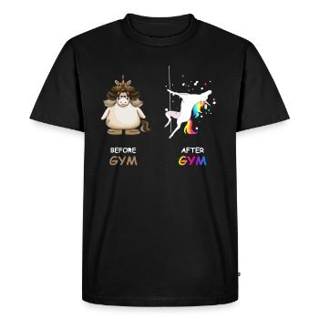 Unicorn before gym and after gym - Men's Premium Organic T-Shirt - black - Front - Nico (187cm)
