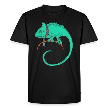 A beautiful drawn green chameleon - Men's Premium Organic T-Shirt - black - Front - Nico (187cm)