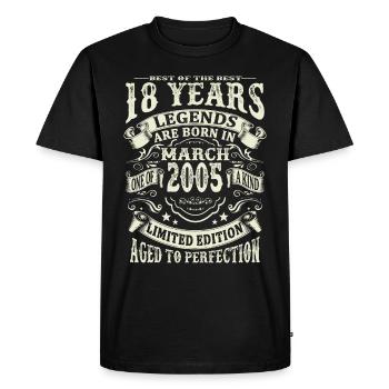 Legend born in March 2005 - 18 years old - Men's Premium Organic T-Shirt - black - Front - Nico (187cm)