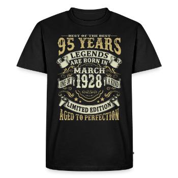 95 years - Legends are born in March 1928 - Men's Premium Organic T-Shirt - black - Front - Nico (187cm)