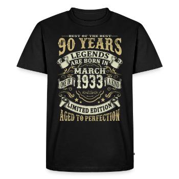90 years - Legends are born in March 1933 - Men's Premium Organic T-Shirt - black - Front - Nico (187cm)