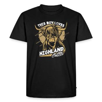 Bovins Highland avec cornes de fourrure hirsute - T-shirt Premium bio Homme - noir - Devant - Nico (187cm)