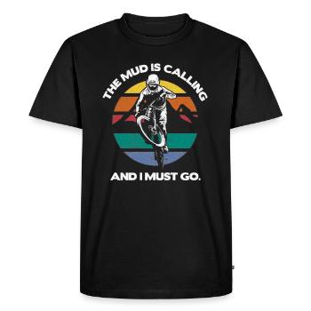 La boue appelle les vététistes - T-shirt Premium bio Homme - noir - Devant - Nico (187cm)