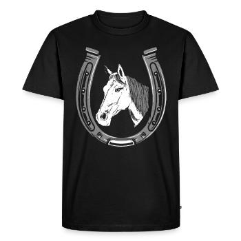 Centre équestre Reiterin Horse avec fer à cheval - T-shirt Premium bio Homme - noir - Devant - Nico (187cm)