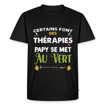 Papy thérapie au vert Idée Cadeau Homme jardinage - T-shirt Premium bio Homme - noir - Devant - Nico (187cm)