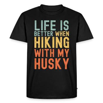 Husky Hiking dog retro - Men's Premium Organic T-Shirt - black - Front - Nico (187cm)