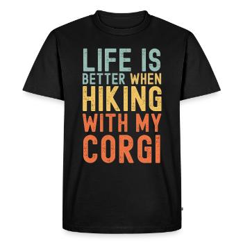 Corgi Hiking dog retro - Men's Premium Organic T-Shirt - black - Front - Nico (187cm)