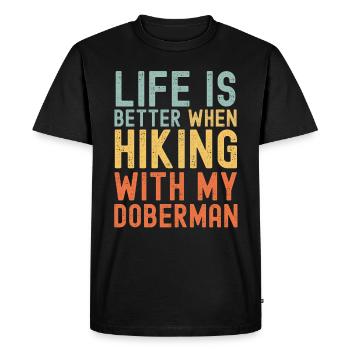 Doberman Hiking dog retro - Men's Premium Organic T-Shirt - black - Front - Nico (187cm)