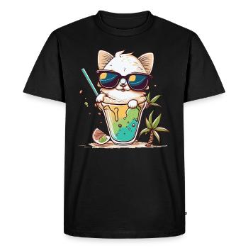 Le chat le plus cool de la plage - T-shirt Premium bio Homme - noir - Devant - Nico (187cm)