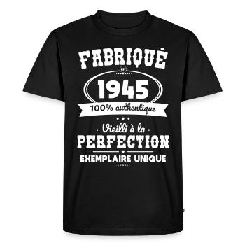 Anniversaire 80 ans - Fabriqué en 1945 - T-shirt Premium bio Homme - noir - Devant - Nico (187cm)