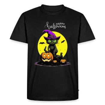 Un chat mignon avec un chapeau de sorcière célèbre Halloween - T-shirt Premium bio Homme - noir - Devant - Nico (187cm)