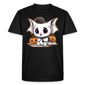 Mignon monstre d’Halloween avec des citrouilles - T-shirt Premium bio Homme - noir - Devant - Nico (187cm)