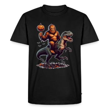 Halloween Bigfoot Riding A T Rex Dinosaur - Men's Premium Organic T-Shirt - black - Front - Nico (187cm)
