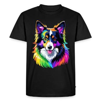 Chien Border Collie arc-en-ciel coloré cool mignon - T-shirt Premium bio Homme - noir - Devant - Nico (187cm)