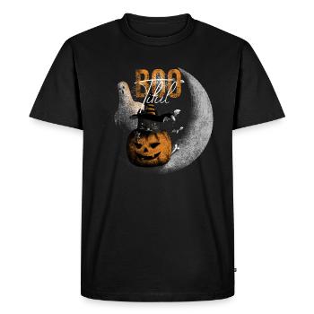 Bootiful Ghost and Black Cat in Crescent Moon - T-shirt Premium bio Homme - noir - Devant - Nico (187cm)