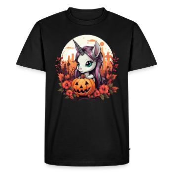Halloween unicorn with pumpkin in autumn - Men's Premium Organic T-Shirt - black - Front - Nico (187cm)