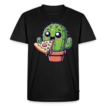 Bande dessinée mignonne Cactus Pizza - T-shirt Premium bio Homme - noir - Devant - Nico (187cm)