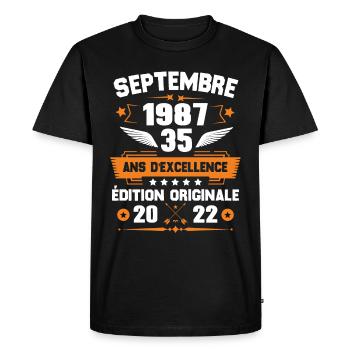 Septembre 1987 Idée cadeau d'anniversaire 35 ans - T-shirt Premium bio Homme - noir - Devant - Nico (187cm)