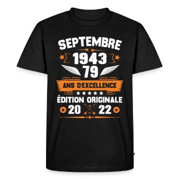 Septembre 1943 Idée cadeau d'anniversaire 79 ans - T-shirt Premium bio Homme - noir - Devant - Nico (187cm)
