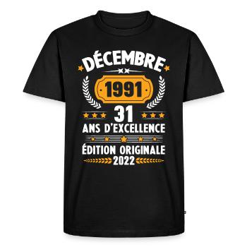 Cadeau D'anniversaire Rétro 31 Ans Décembre 1991 - T-shirt Premium bio Homme - noir - Devant - Nico (187cm)