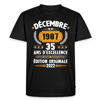 Cadeau D'anniversaire Rétro 35 Ans Décembre 1987 - T-shirt Premium bio Homme - noir - Devant - Nico (187cm)