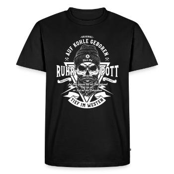 Ruhrpott - Hipster Skull - Auf Kohle Geboren - Männer Premium Bio T-Shirt - Schwarz - Vorne - Nico (187cm)